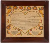 PENNSYLVANIA FOLK ART FRAKTUR BIRTH AND BAPTISMAL RECORD by Dauphin Co., watercolor on partially printed paper, sold Nov 2025