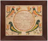 PENNSYLVANIA FOLK ART FRAKTUR BIRTH AND BAPTISMAL RECORD by Dauphin Co., watercolor and ink on paper, sold Nov 2025