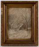 WINTER LANDSCAPE PAINTING by Mary B. Leisz, oil on board, sold Nov 2025