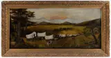 WAGON TRAIN GENRE PAINTING by Valley Of Virginia, oil on canvas, sold Nov 2025