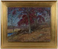 OAKS IN AUTUMN LANDSCAPE PAINTING by Eliot Candee Clark, oil on board, sold Nov 2025
