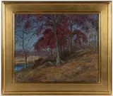OAKS IN AUTUMN LANDSCAPE PAINTING by Eliot Candee Clark, oil on board, sold Nov 2025