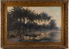 JAMAICAN COASTAL LANDSCAPE by Abbott Fuller Graves, watercolor / gouache on paper laid on canvas, sold Nov 2025