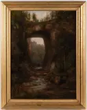 LANDSCAPE PAINTING OF NATURAL BRIDGE, SHENANDOAH VALLEY OF VIRGINIA by John Moran, oil on canvas, sold Nov 2025