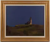 CAPE COD, MASSACHUSETTS COASTAL LANDSCAPE WITH LIGHTHOUSE by Robert Cardinal, oil on canvas, sold Nov 2025
