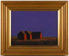 CAPE COD, MASSACHUSETTS COASTAL LANDSCAPE WITH BEACH COTTAGES by Robert Cardinal, oil on canvas, sold Nov 2025