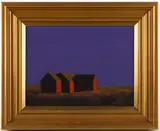 CAPE COD, MASSACHUSETTS COASTAL LANDSCAPE WITH BEACH COTTAGES by Robert Cardinal, oil on canvas, sold Nov 2025