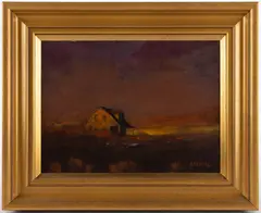 CAPE COD, MASSACHUSETTS COASTAL LANDSCAPE WITH COTTAGE by Robert Cardinal, oil on canvas, sold Nov 2025