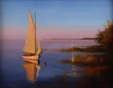 NEW ENGLAND COASTAL SCENE by Arnold Desmarais, oil on panel, sold Nov 2025