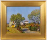 CAPE COD, MASSACHUSETTS LANDSCAPE WITH HOUSES by Steve Kennedy, oil on canvas, sold Nov 2025