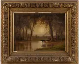 LANDSCAPE WITH CATTLE by Clinton Loveridge, oil on canvas, sold Nov 2025