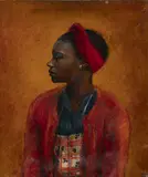 Woman with a Red Cloth in her Hair by Clara Klinghoffer, oil on canvas, sold Jun 2020