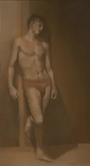 Standing boy by Robert R. Bliss, 1959, oil on masonite, sold Jun 2020