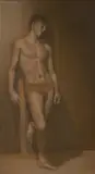 Standing boy by Robert R. Bliss, 1959, oil on masonite, sold Jun 2020