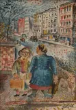 Untitled (Two women downtown) by David Burliuk, pastel and watercolor on paper, sold Jun 2020