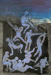Untitled (Dancing group) by Benoît Gilsoul, oil and pastel on Arches paper, sold Jun 2020