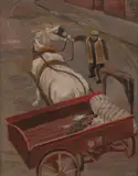 Untitled (Horse drawn wagon) by Joseph L. Lasker, oil on canvas, sold Jun 2020