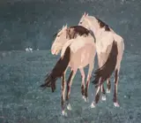 White Stallions on Blue by Ricard Arenys i Galdon, oil on canvas (unstretched), sold Jun 2020