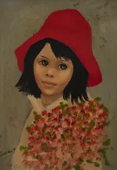 Girl in a red hat by Nadi Ken, oil on paper board, sold Jun 2020