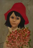Girl in a red hat by Nadi Ken, oil on paper board, sold Jun 2020