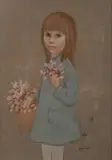 Girl with flowers by Nadi Ken, oil on artists' board, sold Jun 2020