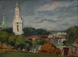 Untitled (Small town) by Albert Lorey Groll, oil on board, sold Jun 2020