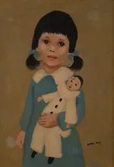 Girl with a doll by Nadi Ken, oil on paper board, sold Jun 2020