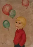 Boy with balloons by Nadi Ken, oil on paper board, sold Jun 2020