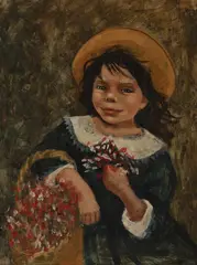 Portrait of a girl in a hat by Nadi Ken, acrylic on paper board, sold Jun 2020