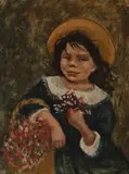 Portrait of a girl in a hat by Nadi Ken, acrylic on paper board, sold Jun 2020