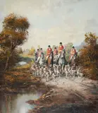 Hunt (I) by Kurt Heyden, oil on canvas (unstretched), sold Jul 2020