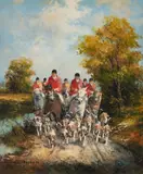 Hunt (II) by Kurt Heyden, oil on canvas (unstretched), sold Jul 2020