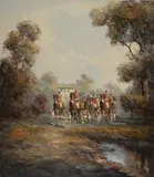 Hunt (III) by Kurt Heyden, oil on canvas (unstretched), sold Jul 2020