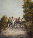 Hunt (IV) by Kurt Heyden, oil on canvas (unstretched), sold Jul 2020