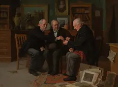 Untitled (Antiquarians) by Louis Henry Charles Moeller, 1900, oil on canvas, sold Jul 2020