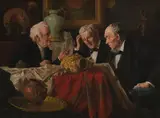 Untitled (The Collectors) by Louis Henry Charles Moeller, oil on canvas, sold Jul 2020