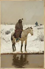 Untitled (Native American on horseback) by Henry Farny, 1896, gouache on paper, sold Jul 2020
