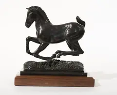 Galloping Horse by Alexander Phimister Proctor, bronze with artist applied brown patina on wooden base, sold Jul 2020