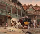Coach by Henri Schaeffer, oil on canvas (unstretched), sold Jul 2020