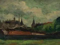 Untitled (Landscape) by Albert Lorey Groll, oil on canvas mounted to card board, sold Jul 2020