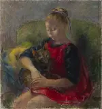 Gerda and her Cat by Clara Klinghoffer, oil on linen, sold Jul 2020