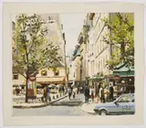 Rue St Andre Des Arts Paris by Gerard Passet, oil on canvas (unstretched), sold Jul 2020