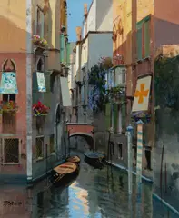 Venice (II) by Raimondo Roberti, oil on canvas (unstretched), sold Jul 2020