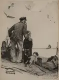 Looking out to sea by Norman Rockwell, lithograph, sold Jul 2020