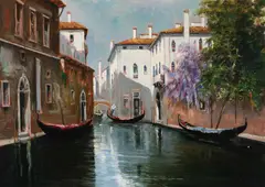 Cloudy Day in Venice by Stan Pitri, oil on canvas (unstretched), sold Jul 2020