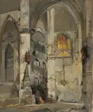 Cathedral Interior by Jan de Vogel, oil on canvas (unstretched), sold Jul 2020