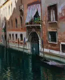 Morning Reflections by Claudio Simonetti, oil on canvas (unstretched), sold Jul 2020