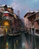 After the Snow, Venice in Lights by Claudio Simonetti, oil on canvas (unstretched), sold Jul 2020