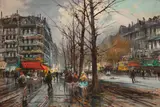 Paris Boulevard by Claudio Simonetti, oil on canvas (unstretched), sold Jul 2020