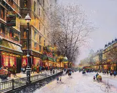 Paris en Hiver by Guy Dessapt, oil on canvas (unstretched), sold Jul 2020